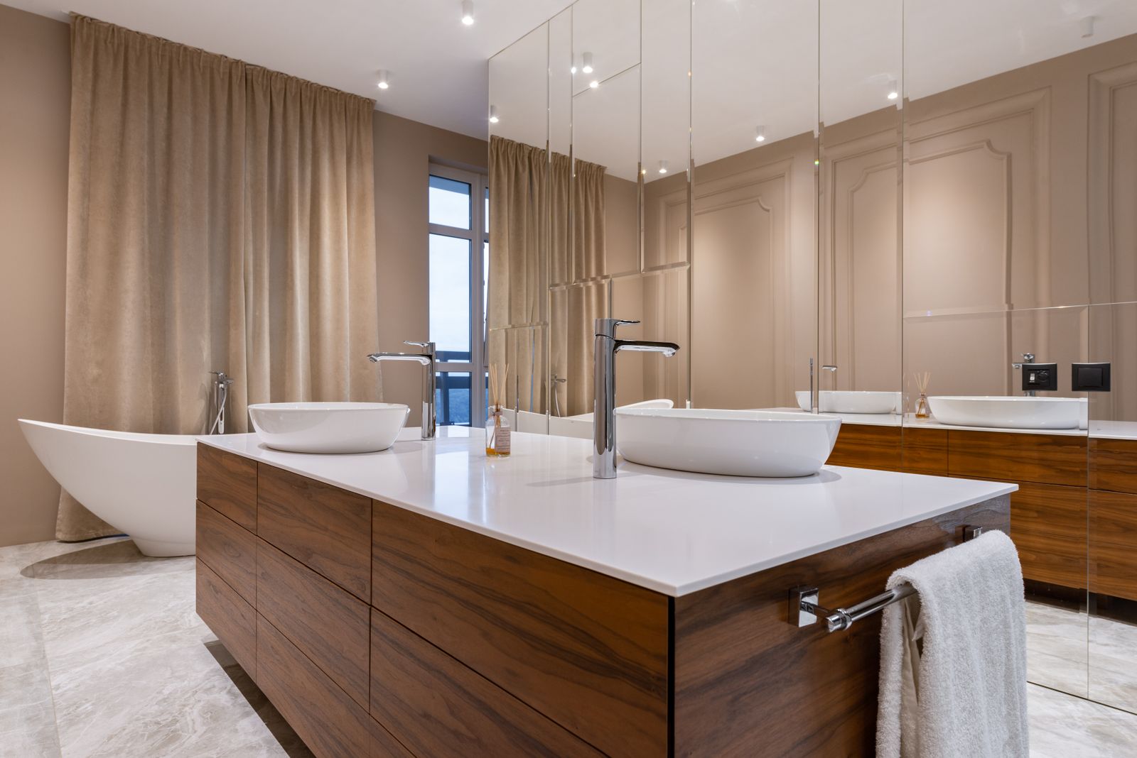 Beautifully remodeled modern bathroom with double vanity